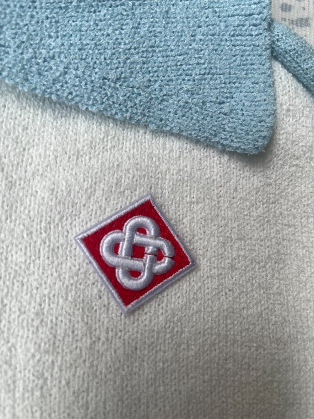 Casablanca Raglan Boucle Polo Shirt White/Blue - Picture 3 of 7